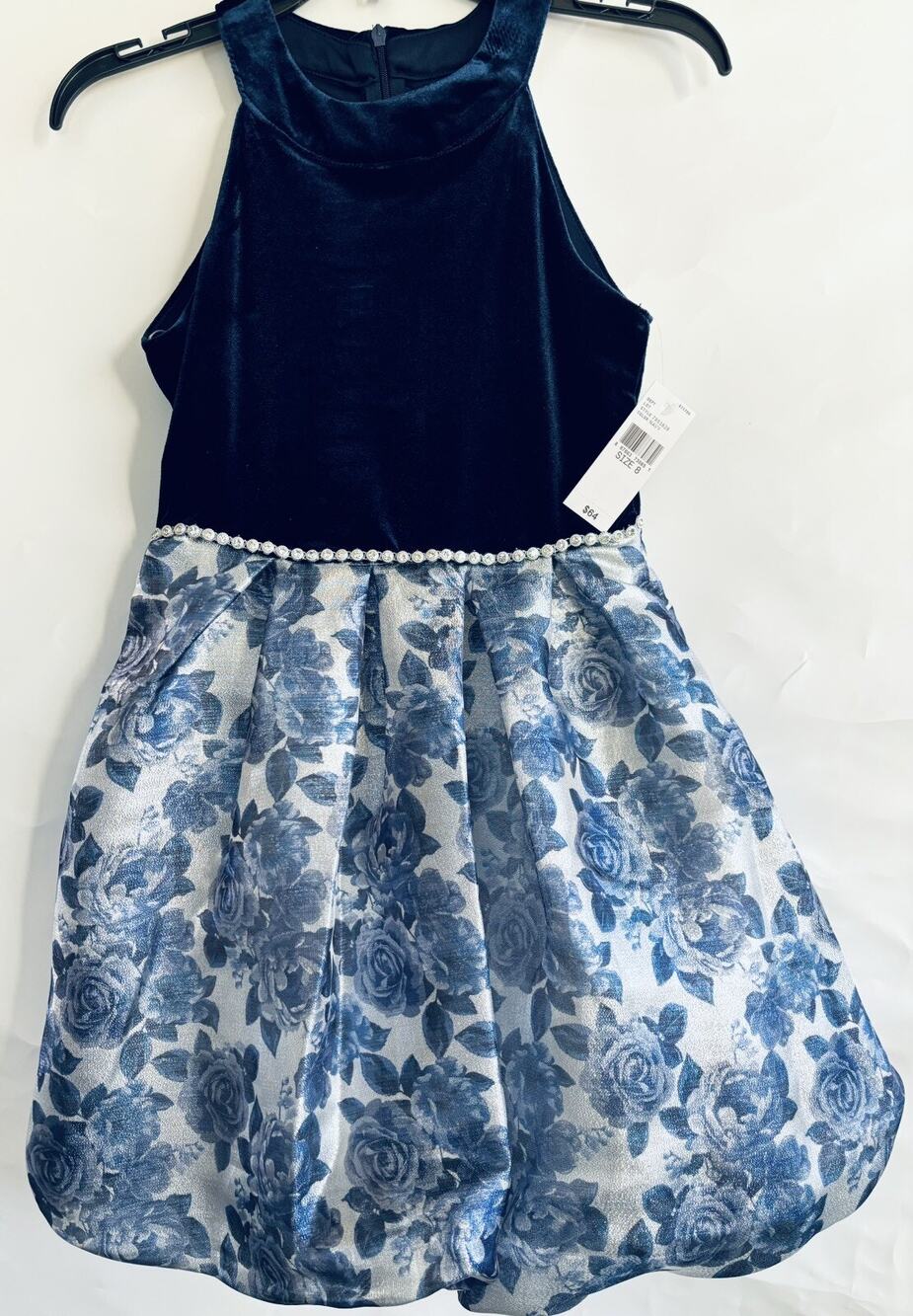 Children's / Girls By & By Beautiful Floral Dress Size 8 Velvet Top Sleeveless